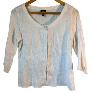 Eileen Fisher  Linen Cotton Blend Blouse Shirt Size M White Sustainable Scandi